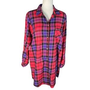 NWT Victoria's Secret Red Purple Plaid Cotton Sleep Shirt Size M